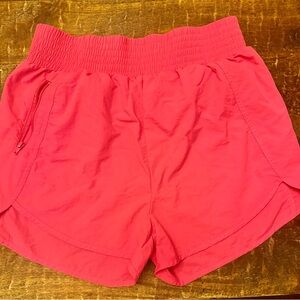 Zenana HOT PINK WINDBREAKER SMOCKED WAISTBAND RUNNING SHORTS, 1X